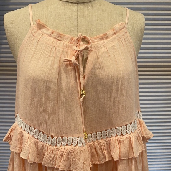 NWT Amy Lou Paris Peach Tiered Long Swing Dress - Picture 6 of 7